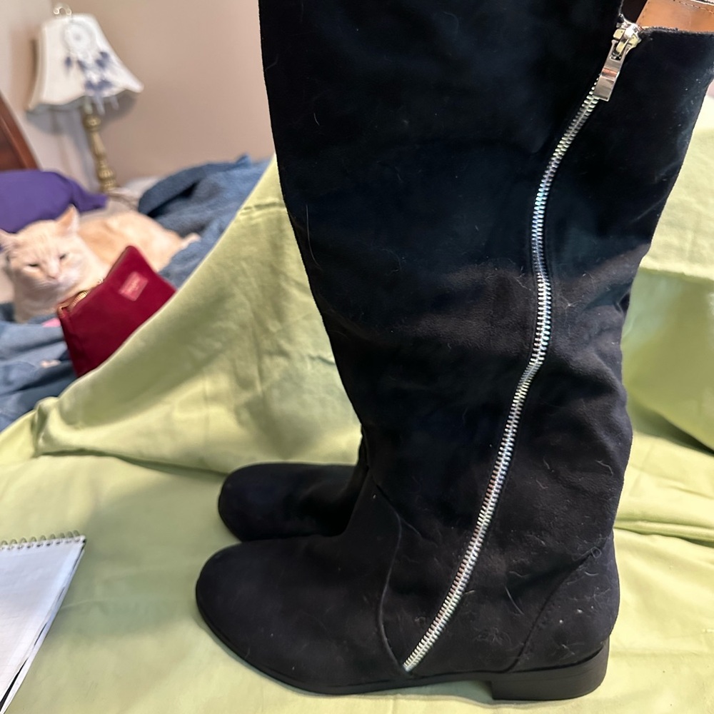 Journee Collection Black Knee-High Heeled Boots with Side Zipper